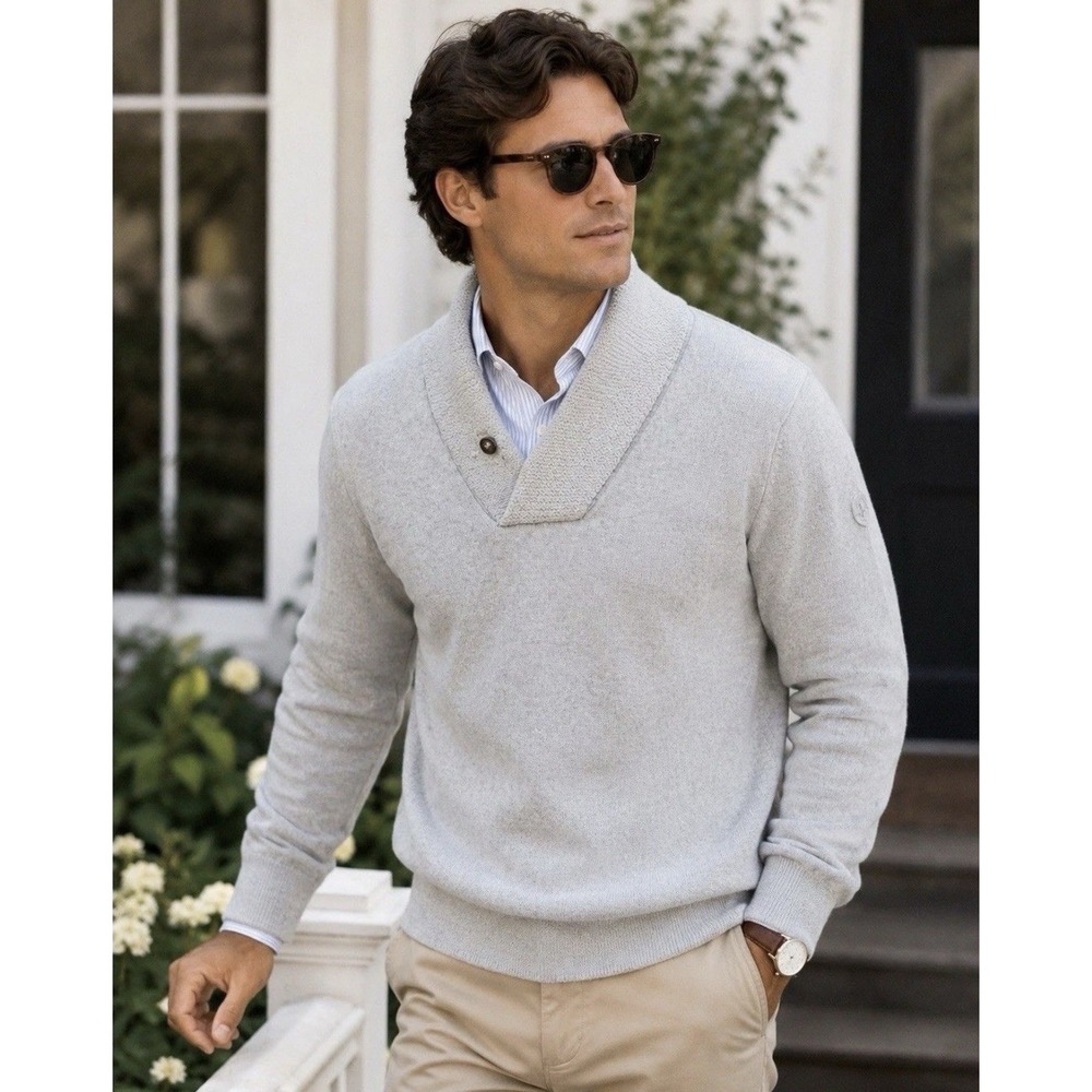 G/FORE Men's XL 100% Merino Wool Shawl Collar Sweater Gray Golf Pullover